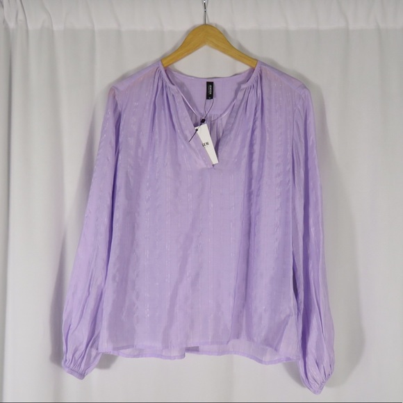 Jensen Purple Silver Metallic Stripe Blouse Medium - Picture 6 of 7